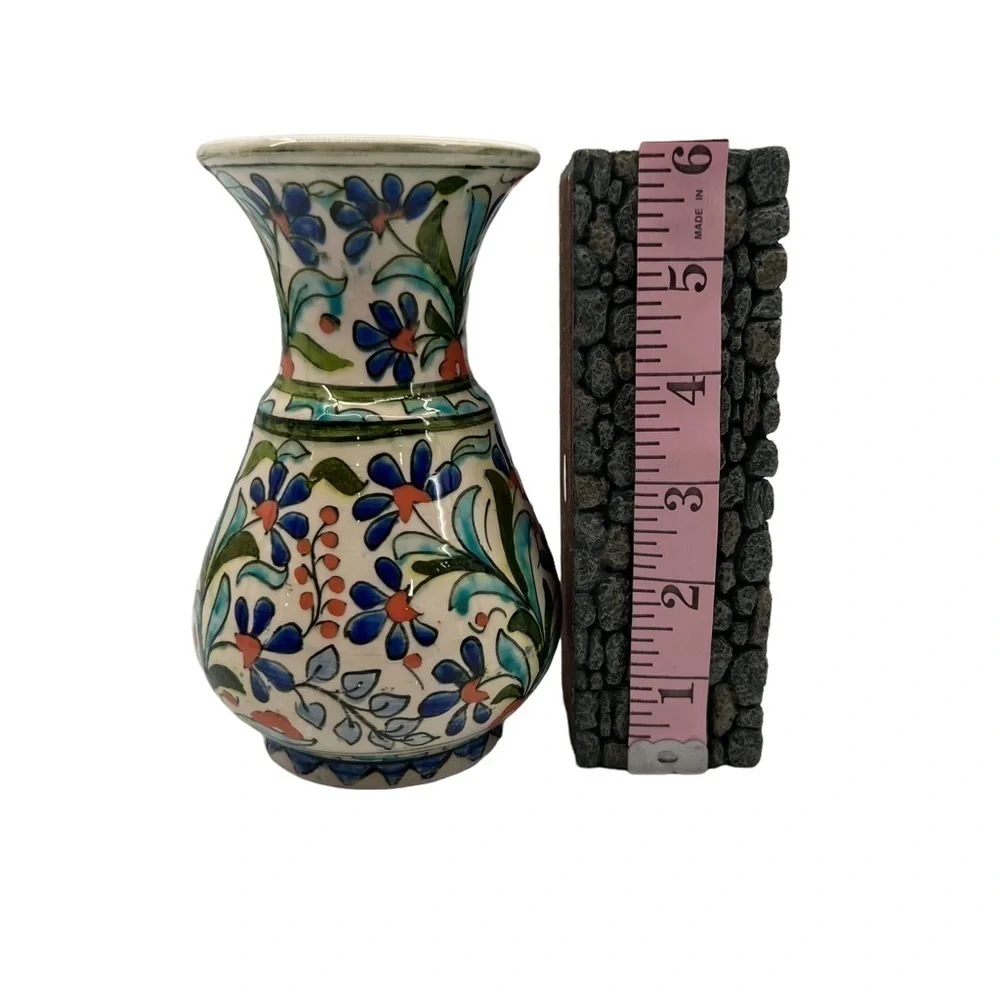 Decorative Mini Blue Red Floral Ceramic Vase Made In Turkey